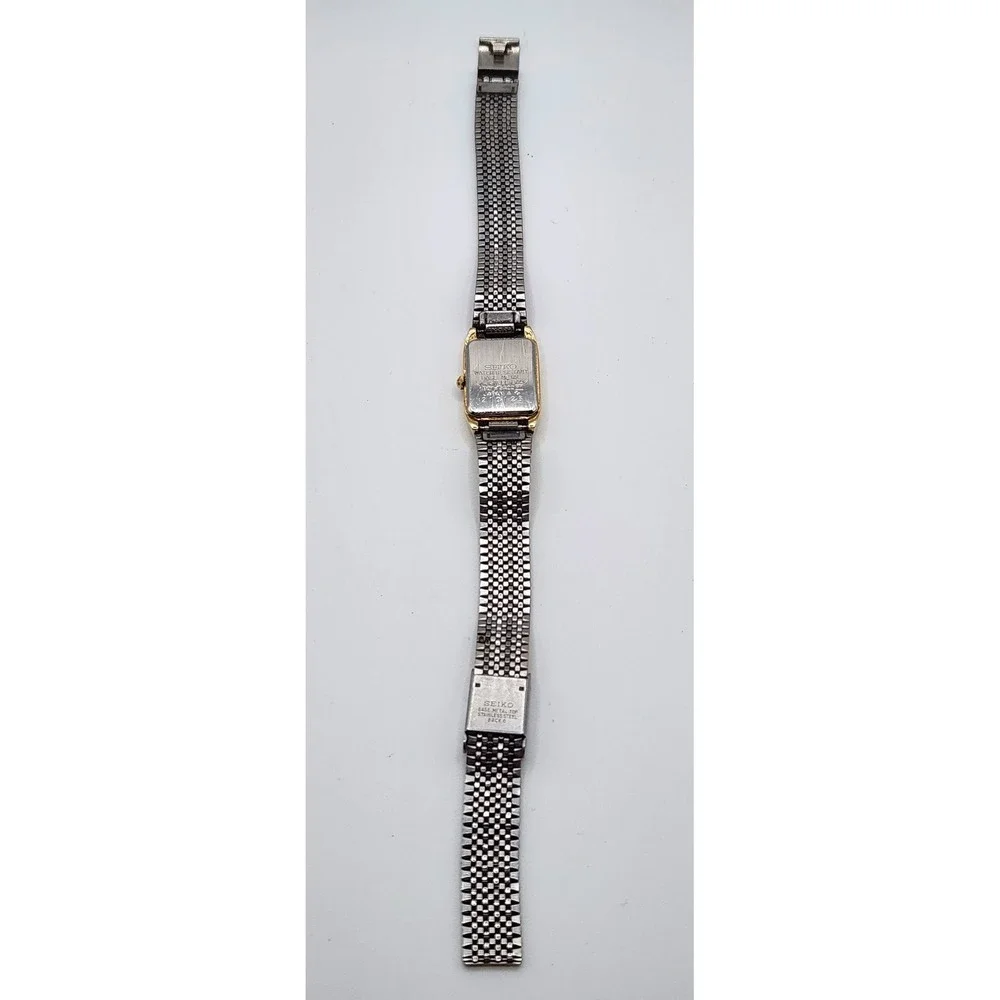 Seiko Quartz Watch Womens 6 Gold Tone Rectangle Dial Vintage 1N01-5A00